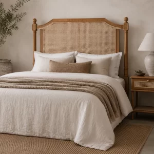 Lara Rattan King Bedhead – Natural Oak Catalogue 23/24 yndeinteriors.com.au