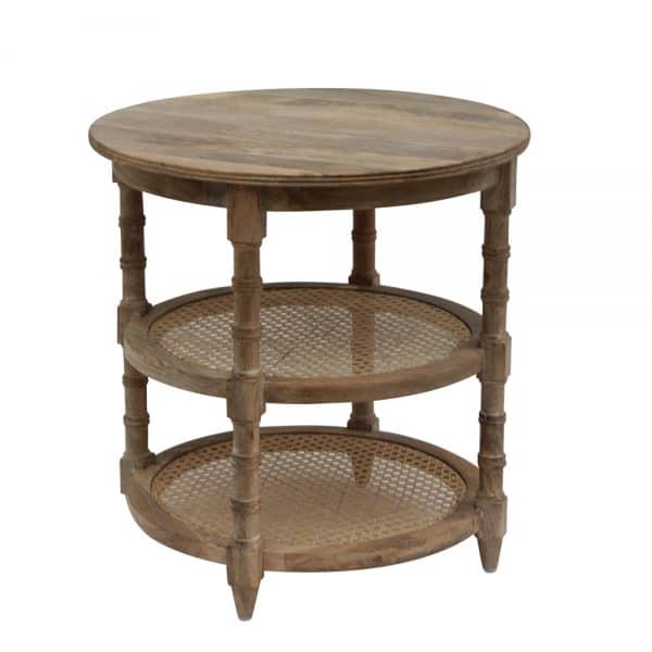 Malabar Round Rattan Side Table with two rattan shelves