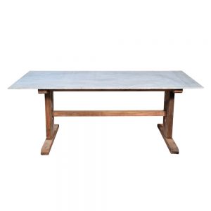 Bulli Round Marble Top Farmhouse Dining Table with Log Wood Base - 120cm