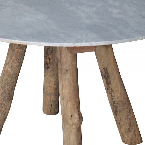 Bulli Round Marble Top Farmhouse Dining Table with Log Wood Base – 120cm Alfresco Dining Tables yndeinteriors.com.au