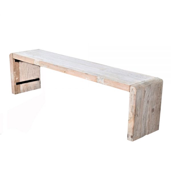 Rectangular Farmhouse Bench seat with round edges in a white wash finish - Seats 3