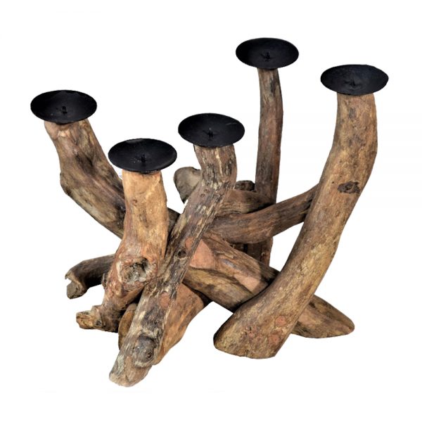 Driftwood 5 Candle stand with 5 black spike candle holders