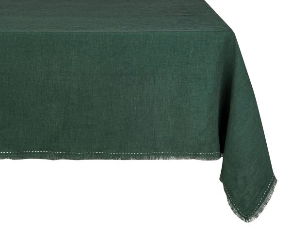 Linen Table Cloth – Kantha Fringe Edges – Choice of 70 Colour Combinations Dining yndeinteriors.com.au